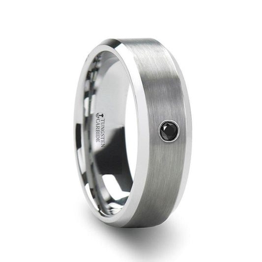 LYSANDRA Men's Black Diamond Brushed Tungsten Wedding Band with Polished Beveled Edges - 6mm & 8mm - Thorsten Rings