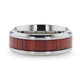 NORRO Titanium Polished Beveled Edges Padauk Wood Inlaid Men's Wedding Band - 6mm & 8mm