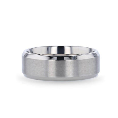SHIRE Titanium Brushed Center Men's Flat Wedding Ring with Polished Beveled Edges - 6mm & 8mm