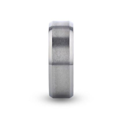 SHIRE Titanium Brushed Center Men's Flat Wedding Ring with Polished Beveled Edges - 6mm & 8mm