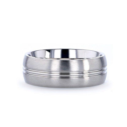 UPTON Titanium Brushed Finish Men's Wedding Ring with Polished Grooved Center - 8mm
