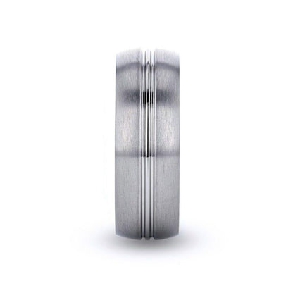 UPTON Titanium Brushed Finish Men's Wedding Ring with Polished Grooved Center - 8mm