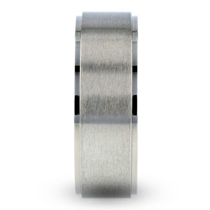 RHINOX Brushed Raised Center Men's Titanium Wedding Ring with Polished Step Edges - 6mm & 8mm
