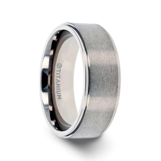 RHINOX Brushed Raised Center Men's Titanium Wedding Ring with Polished Step Edges - 6mm & 8mm - Thorsten Rings