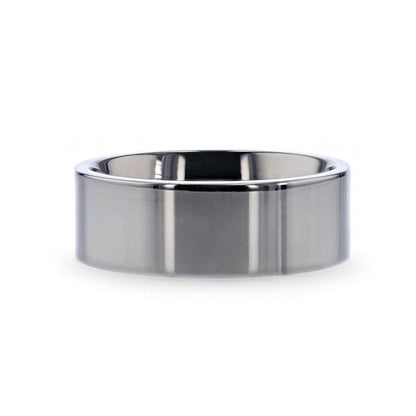 HARDY Polished Finish Flat Style Men's Titanium Wedding Ring - 6mm & 8mm