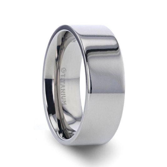 HARDY Polished Finish Flat Style Men's Titanium Wedding Ring - 6mm & 8mm - Thorsten Rings