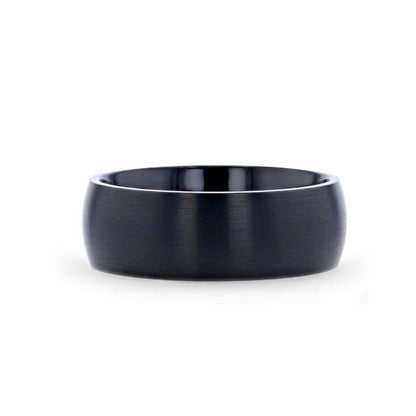MARAUDER Domed Brushed Finish Black Titanium Men's Wedding Band - 6mm & 8mm