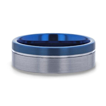 ATLANTIC Duo Color Brushed Center Tungsten Carbide Men's Wedding Band With Blue Ion Plating Inside - 8mm