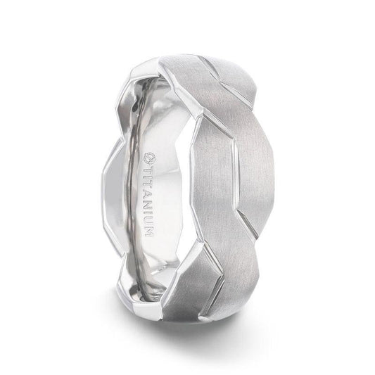 ENDURE Interlocking Infinity Symbol Flat Brushed Titanium Men's Wedding Band With Polished Grooves - 8mm - Thorsten Rings