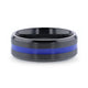 JACKSEN Black Titanium Men's Wedding Band Beveled Black Titanium With Blue Stripe Inlaid Brushed Finish Center And Polished Beveled Edges - 8mm