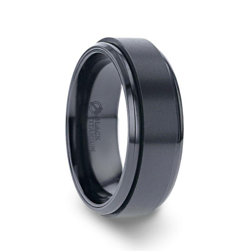 PHANTOM Black Titanium Brushed Center Spinner Men 's Wedding Ring With Spinning Polished Base - 8mm - Thorsten Rings