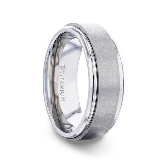 REBELLION Spinning Brushed Center Titanium Men's Wedding Band With Polished Beveled Edges - 8mm - Thorsten Rings