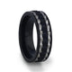 GEAR Two Toned Wavy Centered Brushed Black Titanium Men's Wedding Band With Flat Polished Edges - 8mm - Thorsten Rings