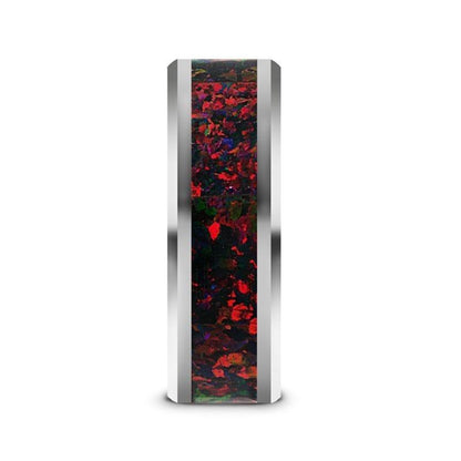HALLEY Tungsten Carbide Black Opal Inlay Men's Wedding Band with Beveled Edges - 8mm