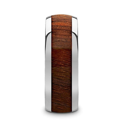 JUGLAN Tungsten Carbide Polished Finish Men's Domed Wedding Ring with Exotic Black Walnut Wood Inlay - 8mm