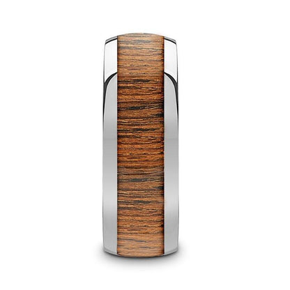 KAMEHA Tungsten Domed Profile Polished Finish Men's Wedding Ring with Koa Wood Inlay - 8mm