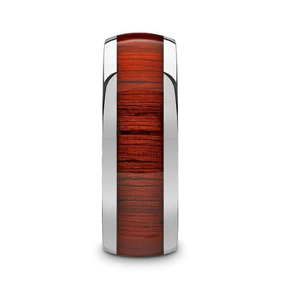 MUKWA Tungsten Carbide Polished Finish Men's Domed Wedding Band with Padauk Wood Inlay - 8mm