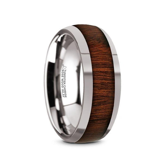 DALBERG Tungsten Carbide Rosewood Inlay Polished Finish Men's Domed Wedding Ring - 8mm - Thorsten Rings