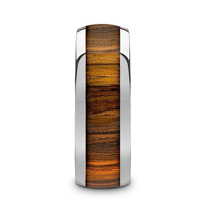 TIGRE Tungsten Carbide Polished Finish Men's Domed Wedding Band with Zebra Wood Inlay - 8mm