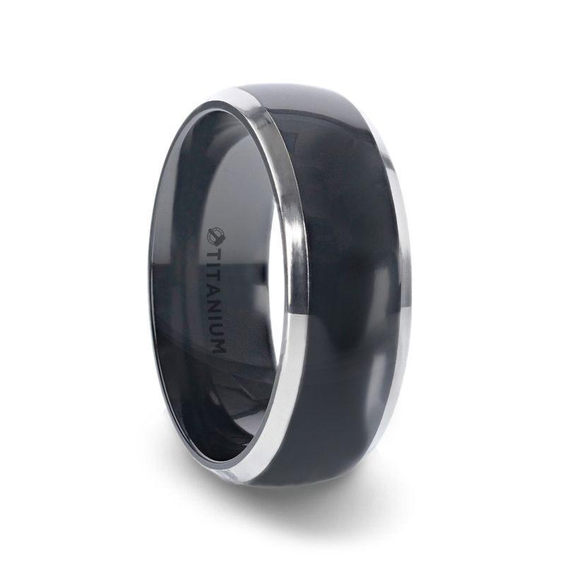 SALEEN Domed Polished Finish Black Titanium Men's Wedding Ring With Beveled Polished Edges - 8mm - Thorsten Rings