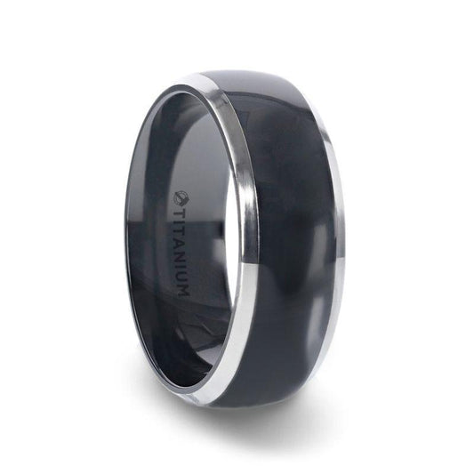 SALEEN Domed Polished Finish Black Titanium Men's Wedding Ring With Beveled Polished Edges - 8mm - Thorsten Rings