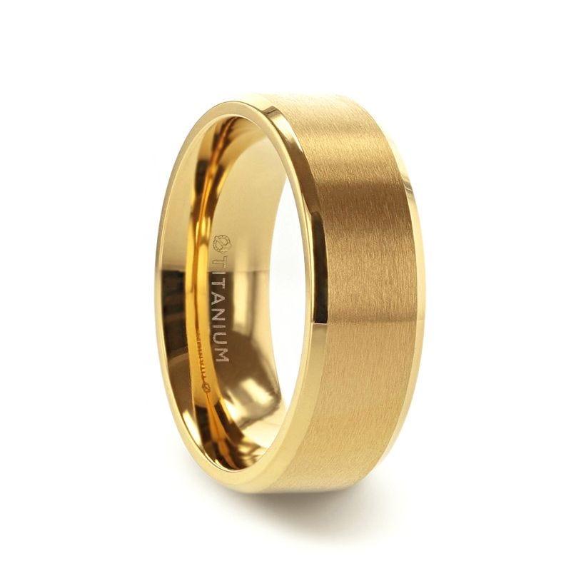 RADIATE Gold-Plated Titanium Flat Brushed Center Men's Wedding Ring With Beveled Polished Edges - 8mm - Thorsten Rings