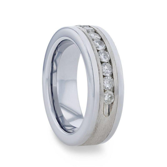 HOLDEN Flat Tungsten Carbide ring with Satin Finished Silver Inlay and 0.9 ctw Channel Set Diamonds by Thorsten - 8mm - Thorsten Rings