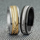 6MM Grey Tungsten Carbide Ring - Herringbone 14K Yellow Gold Insert with Round Edge