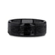 VESUVIUS Men's Polished Black Ceramic Wedding Band with Black & Gray Lava Rock Stone Inlay & Polished Beveled Edges - 6mm & 8mm