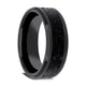VESUVIUS Men's Polished Black Ceramic Wedding Band with Black & Gray Lava Rock Stone Inlay & Polished Beveled Edges - 6mm & 8mm - Thorsten Rings