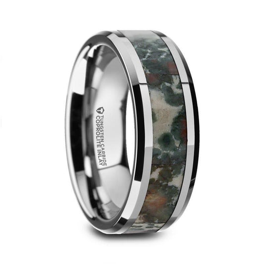 CRETACEOUS Tungsten Carbide Beveled Men's Wedding Band with Coprolite Fossil Inlay - 8mm - Thorsten Rings