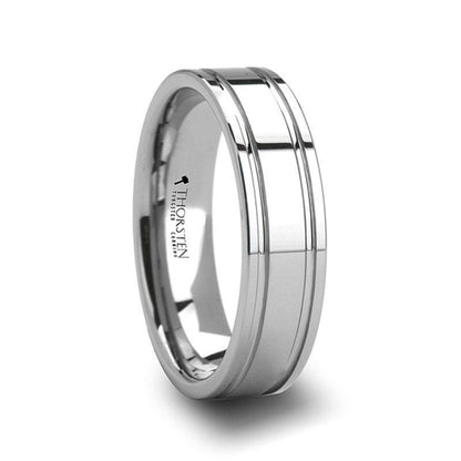 ANCHORAGE Men's Tungsten Wedding Band with Dual Offset Grooves - 6mm or 8mm