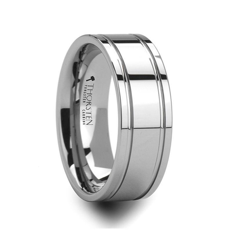 ANCHORAGE Men's Tungsten Wedding Band with Dual Offset Grooves - 6mm or 8mm - Thorsten Rings