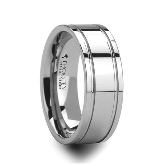 ANCHORAGE Men's Tungsten Wedding Band with Dual Offset Grooves - 6mm or 8mm - Thorsten Rings