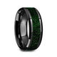 GIOVANNI Men's Polished Finish Black Ceramic Beveled Wedding Band with Green Goldstone Inlay - 8mm - Thorsten Rings