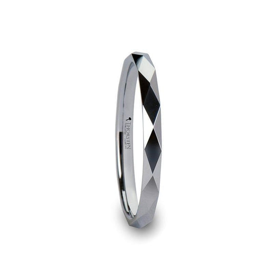 WICHITA Diamond Faceted White Tungsten Ring for Her - 2mm - Thorsten Rings