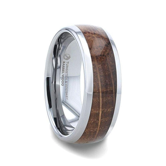 FORMENT Whiskey Barrel Inlaid Tungsten Men's Wedding Band With Domed Polished Edges Made From Genuine Whiskey Barrels - 8mm - Thorsten Rings