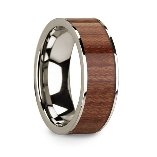 14k White Gold Men's Wedding Band with Rosewood Inlay & Polished Finish - 8mm - Thorsten Rings