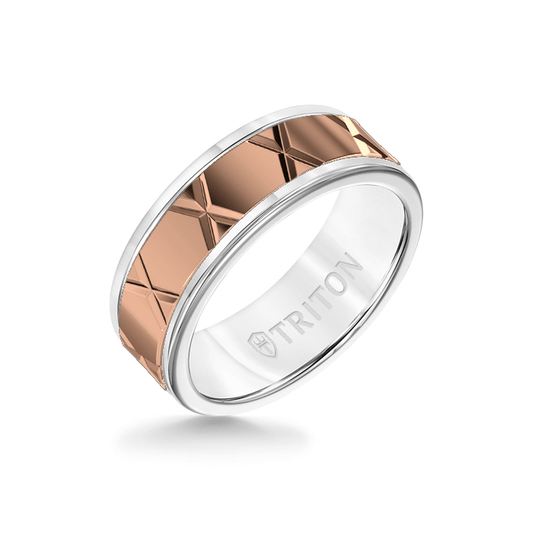 8MM White Tungsten Carbide Ring – StarX 14K Rose Gold Insert with Round Edge