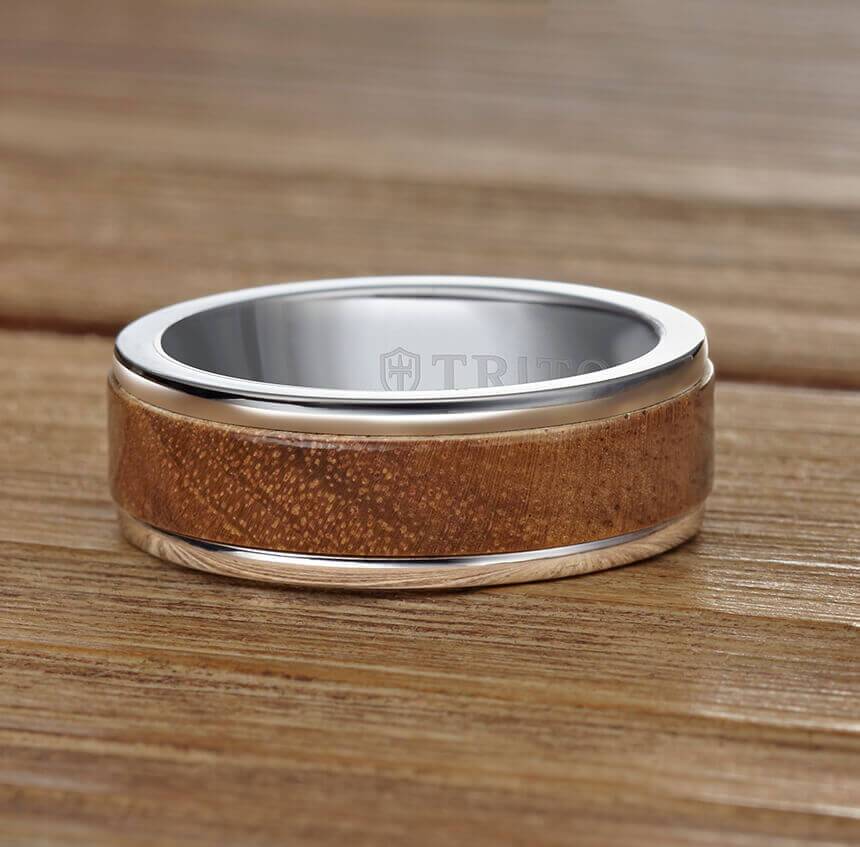 6MM Black Tungsten Carbide Ring - Wood Insert with Round Edge